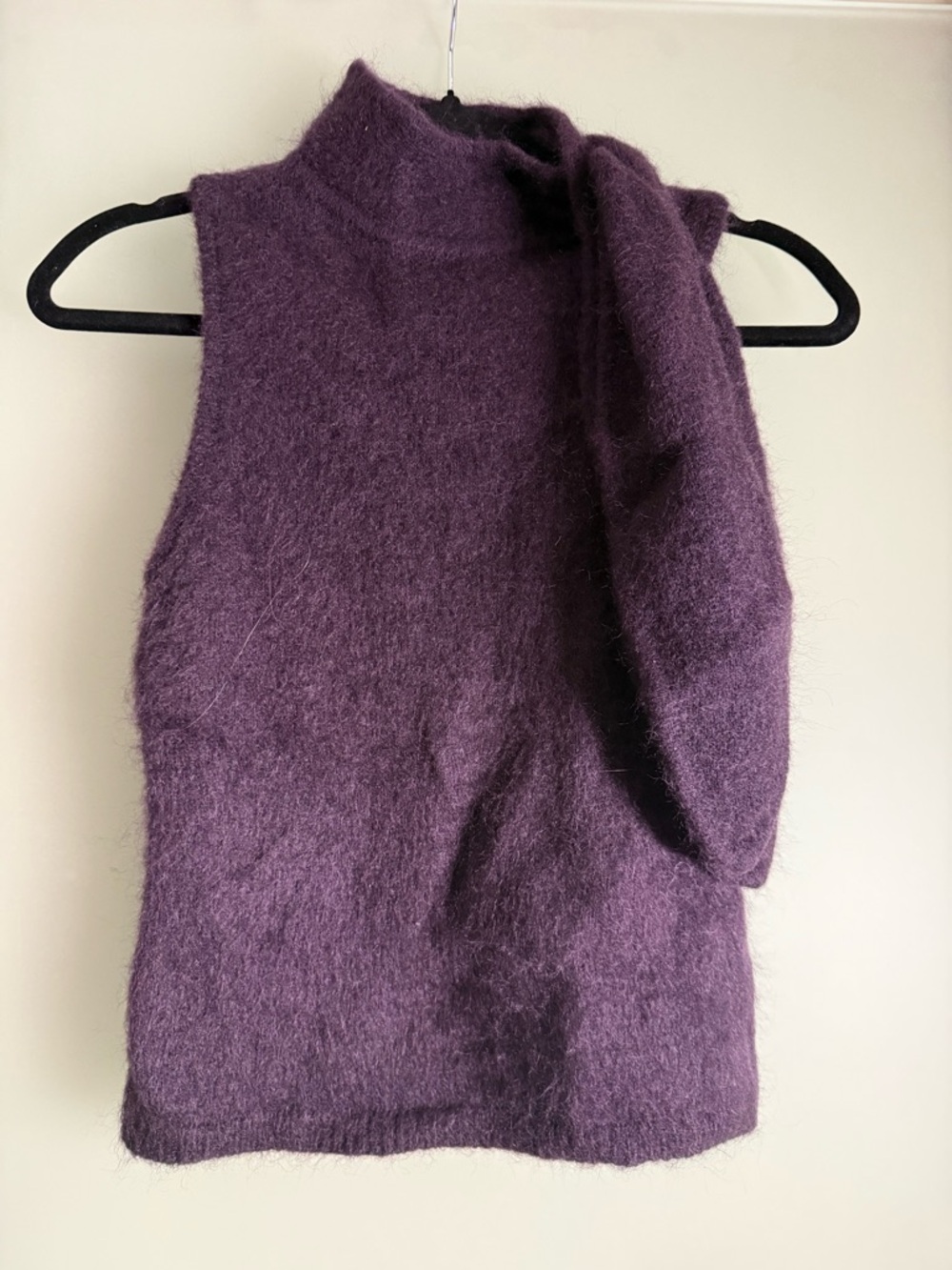 Sleeveless Turtleneck Mohair Blend Top in Deep Plum